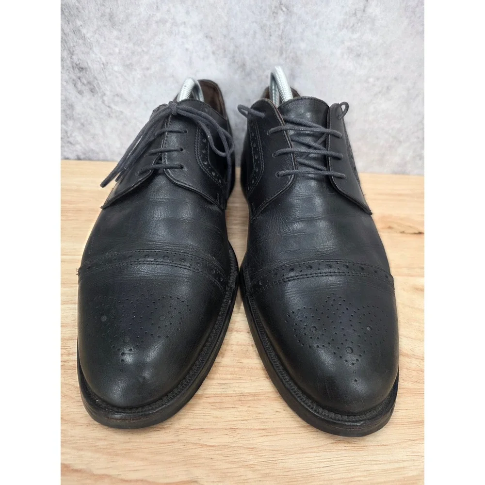 Bruno Magli Derby Shoes Mens 10.5 Black Leather Cap Toe Brogue Oxford Timeless